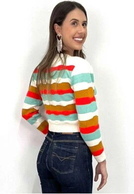 CROPPED LÃ MANGAS LONGAS DE LISTRAS FEMININO  COSH JEANS - Off white