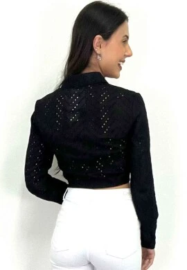 CROPPED LESE COM FURINHOS FEMININO  COSH JEANS - Preto