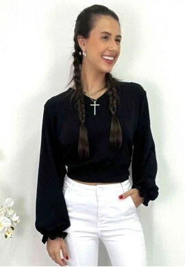 CROPPED LISO DE VISCOSE COM AMARRAÇÃO  COSH JEANS - Preto