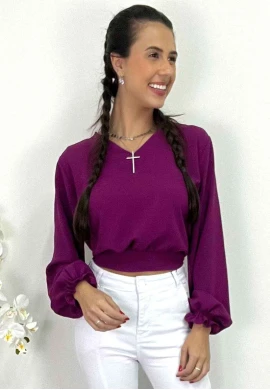CROPPED LISO DE VISCOSE COM AMARRAÇÃO  COSH JEANS - Roxo
