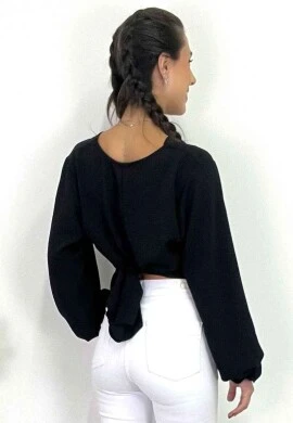 CROPPED LISO DE VISCOSE COM AMARRAÇÃO  COSH JEANS - Preto