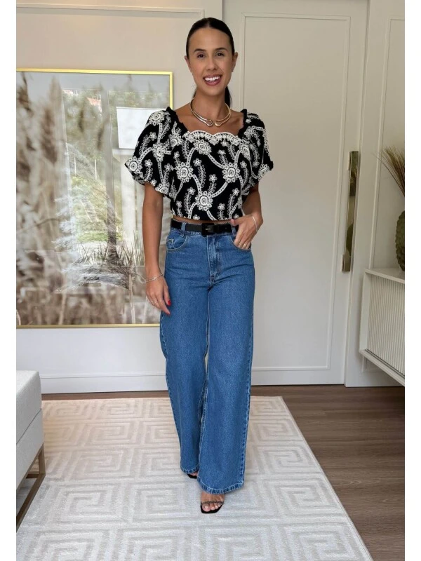 CROPPED LIZI CIGANINHA - COSH JEANS - Preto