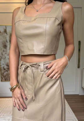 CROPPED LUANA PU - COSH JEANS - Areia