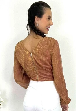 CROPPED LUREX COM BRILHO  COSH JEANS - Gliter cobre