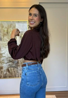 CROPPED MANGA LONGA POLIAMIDA - COSH JEANS - Marrom