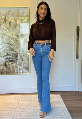 CROPPED MANGA LONGA POLIAMIDA - COSH JEANS - Marrom