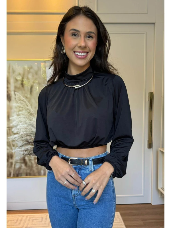 CROPPED MANGA LONGA POLIAMIDA - COSH JEANS - Preto