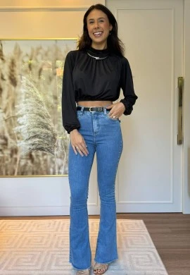 CROPPED MANGA LONGA POLIAMIDA - COSH JEANS - Preto