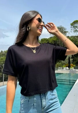 CROPPED MELISSA CANELADO - COSH JEANS - Preto