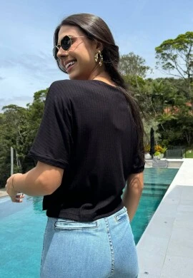 CROPPED MELISSA CANELADO - COSH JEANS - Preto