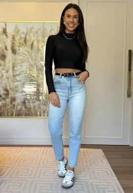 CROPPED POLIAMIDA MANGA LONGA - COSH JEANS - Preto