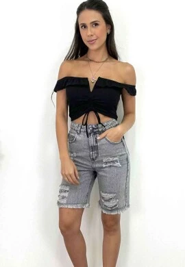 CROPPED RIBANA COM BOJO  COSH JEANS - Preto
