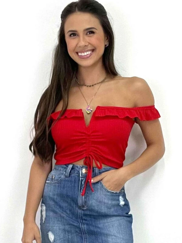 CROPPED RIBANA COM BOJO  COSH JEANS - Vermelho
