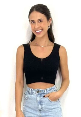 CROPPED TRICOT DECOTE EM V  COSH JEANS - Preto