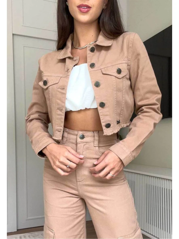 JAQUETA CROPPED COLLOR MIA - COSH JEANS - Camurça