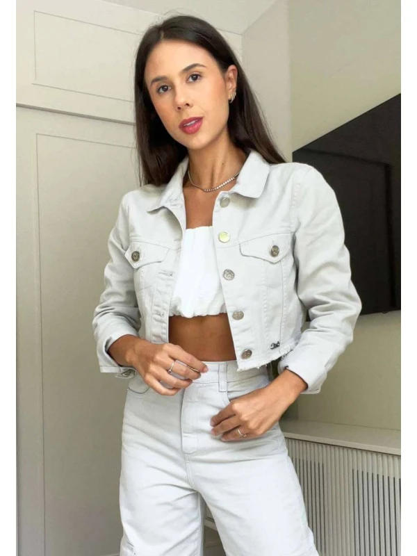 JAQUETA CROPPED COLLOR MIA - COSH JEANS - Gelo