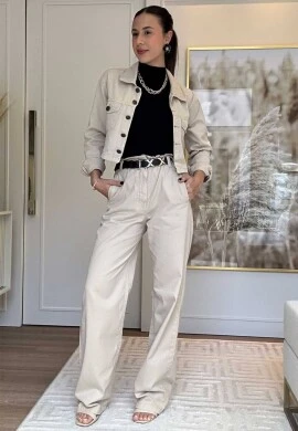JAQUETA CROPPED FEMININA VALENTINA  COSH JEANS - Bege