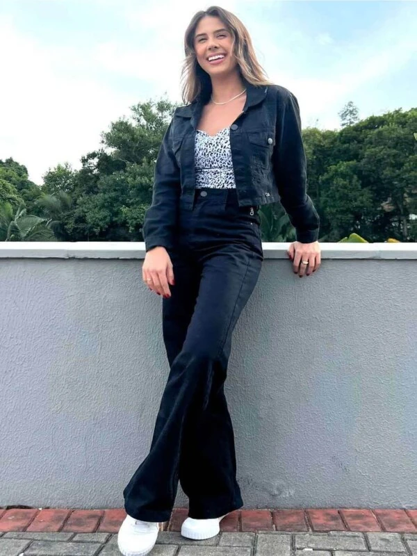 JAQUETA CROPPED JEANS COLLOR COM ELÁSTICO  COSH JEANS - Preto