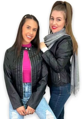 JAQUETA DE COURINO FEMININA COM DETALHES  COSH JEANS - Preto