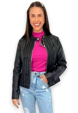 JAQUETA DE COURINO FEMININA COM DETALHES  COSH JEANS - Preto