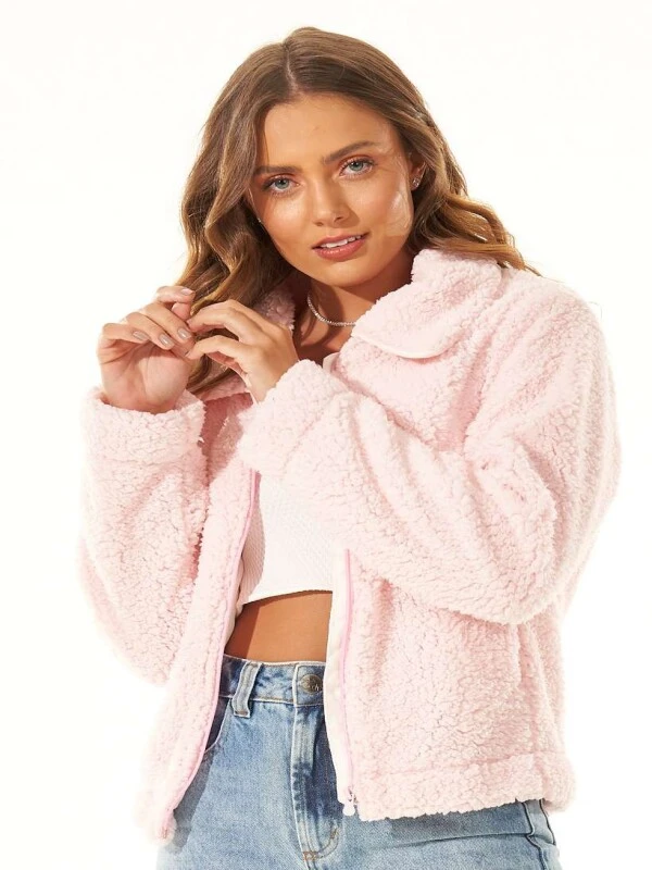 JAQUETA DE PELÚCIA FORRADA - Rosa