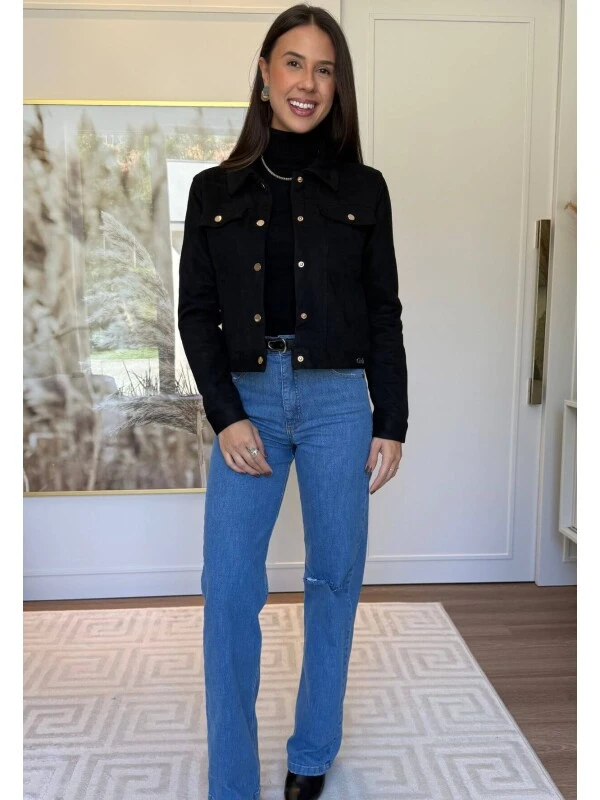 JAQUETA DE SUEDE MERI - COSH JEANS - Preto