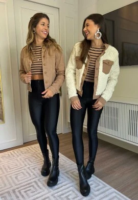 JAQUETA FEMININA DUPLA FACE ABIGAIL  COSH JEANS - Camurça