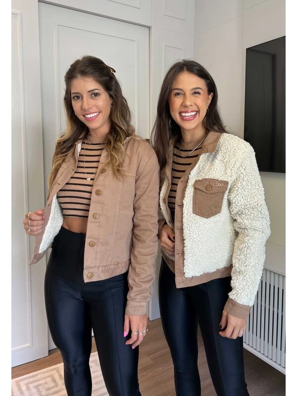 JAQUETA FEMININA DUPLA FACE ABIGAIL  COSH JEANS - Camurça