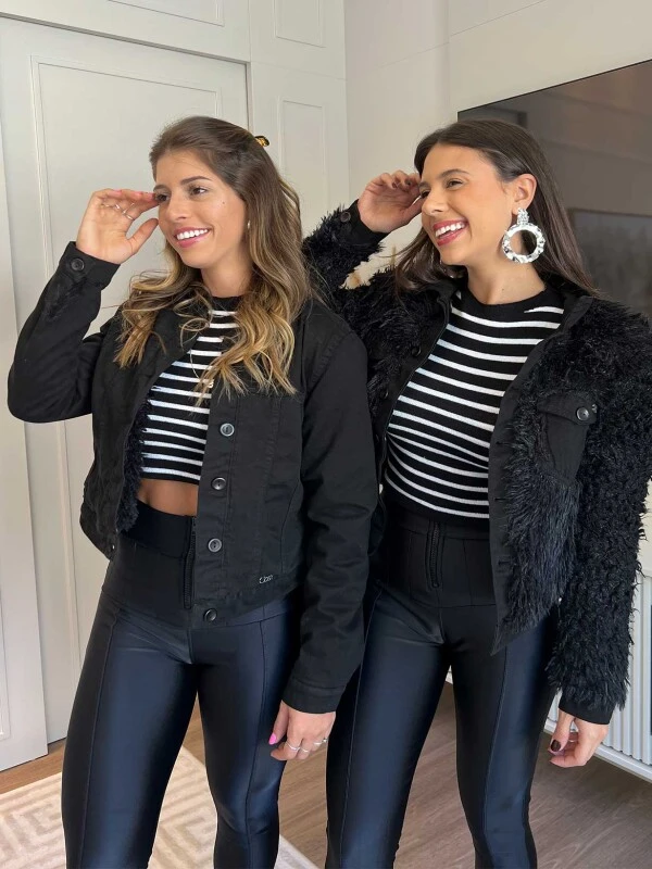 JAQUETA FEMININA DUPLA FACE ABIGAIL  COSH JEANS - Preto