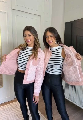 JAQUETA FEMININA DUPLA FACE ABIGAIL  COSH JEANS - Rosa quartzo
