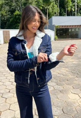 JAQUETA JEANS C/ PELO FEMININA AMACIADA - COSH JEANS - Jeans