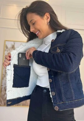 JAQUETA JEANS C/ PELO FEMININA AMACIADA - COSH JEANS - Jeans