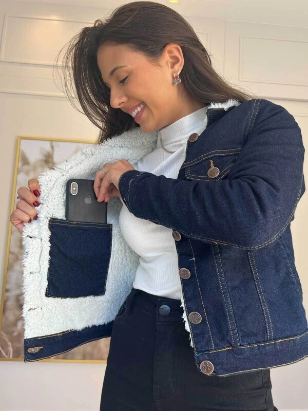 JAQUETA JEANS C/ PELO FEMININA AMACIADA - COSH JEANS - Jeans