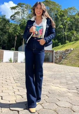 JAQUETA JEANS C/ PELO FEMININA AMACIADA - COSH JEANS - Jeans