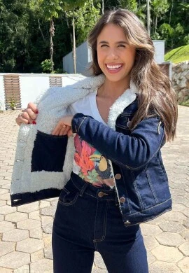 JAQUETA JEANS C/ PELO FEMININA AMACIADA - COSH JEANS - Jeans