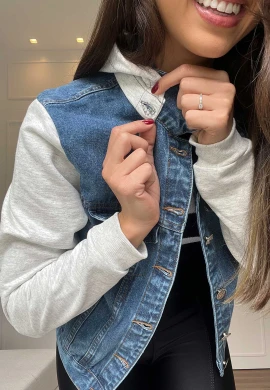 JAQUETA JEANS COM MANGAS MOLETOM E CAPUZ  COSH JEANS - Jeans