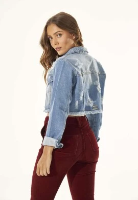 JAQUETA JEANS CROPPED DESTROYED - Jeans