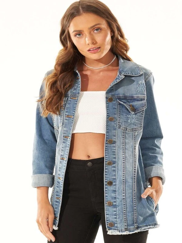 JAQUETA JEANS DESTROYED COM ELASTANO - Jeans