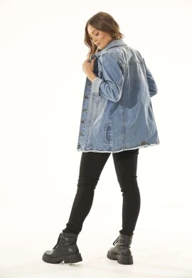 JAQUETA JEANS DESTROYED COM ELASTANO - Jeans