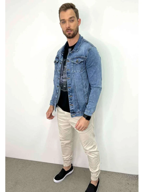JAQUETA JEANS MOLETOM MARMORIZADA MASCULINA - COSH JEANS - Jeans