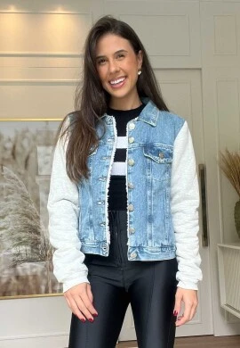 JAQUETA JEANS PELUCIADA COM MANGAS MOLETOM  COSH JEANS - Jeans