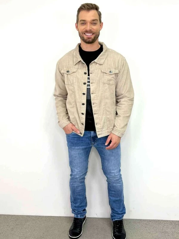 JAQUETA MASCULINA VELUDO - Areia