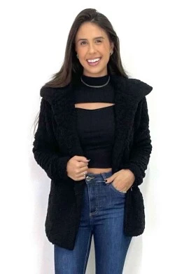 JAQUETA TEDDY FEMININA DA NEGA RIO  COSH JEANS - Preto