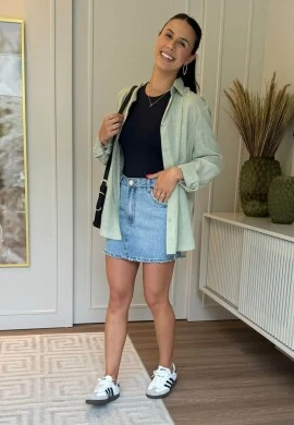 MINI SAIA JEANS FEMININA CAMILI COM STRASS - COSH JEANS - Jeans