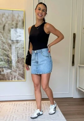 MINI SAIA JEANS FEMININA CAMILI COM STRASS - COSH JEANS - Jeans