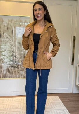 PARKA ADRIANA PELUCIADA COM CAPUZ - COSH JEANS - Caqui
