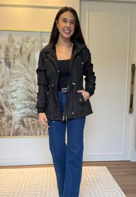PARKA ADRIANA PELUCIADA COM CAPUZ - COSH JEANS - Preto
