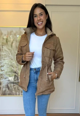 PARKA DUPLA FACE FEMININA PAMELA - COSH JEANS - Caqui