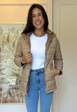 PARKA DUPLA FACE FEMININA PAMELA - COSH JEANS - Caqui