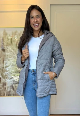 PARKA DUPLA FACE FEMININA PAMELA - COSH JEANS - Cinza